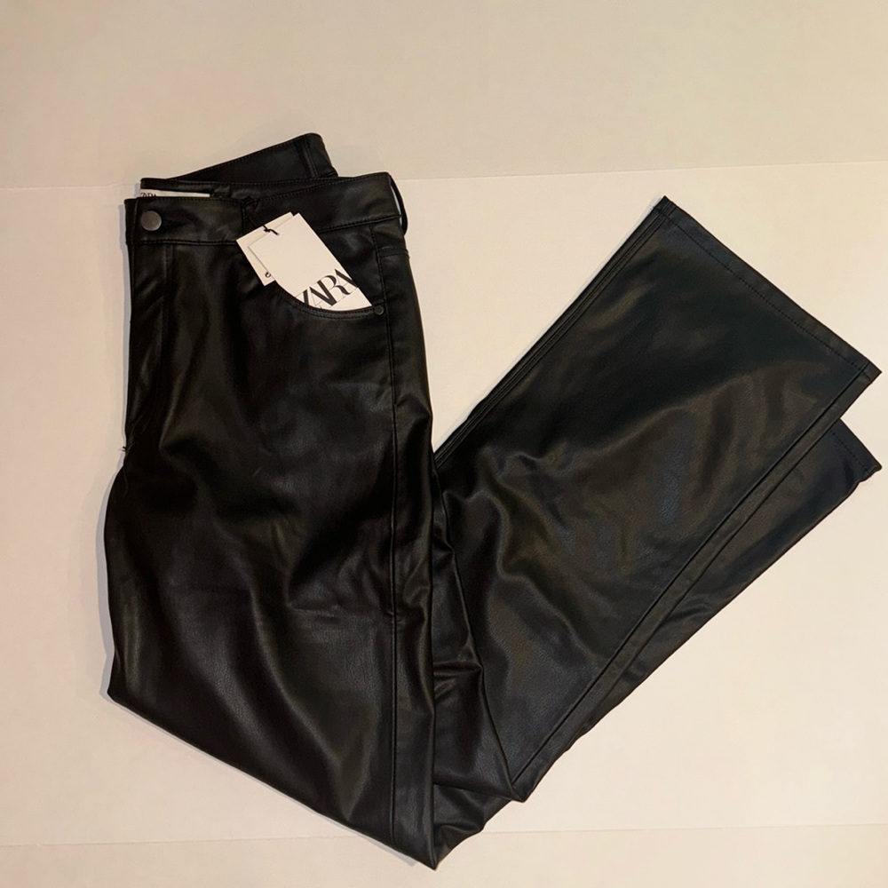 Zara 90’s Wide Leg Black Leather Pants